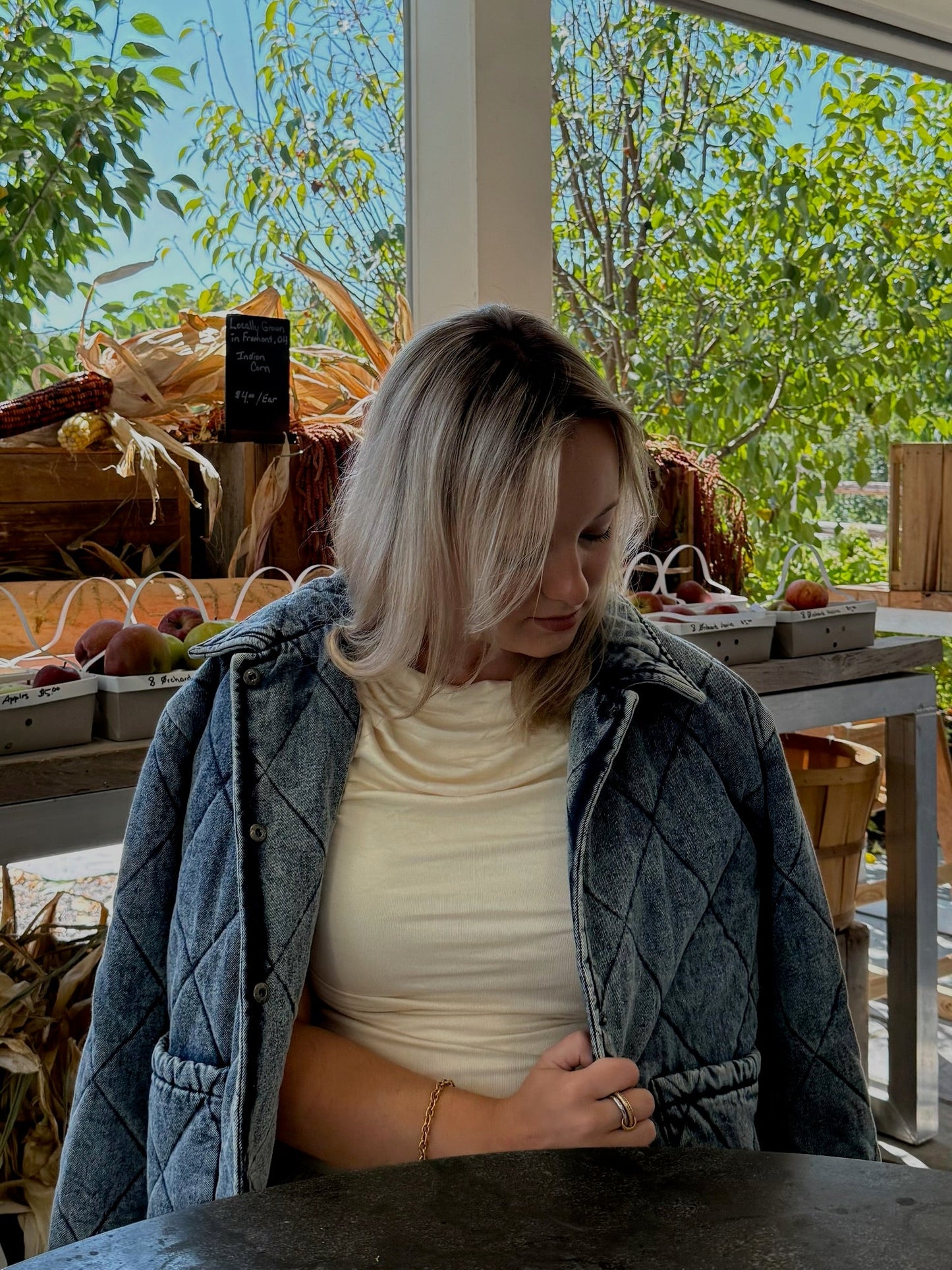 The Quilted Paisley Cuff Denim Jacket - Allora