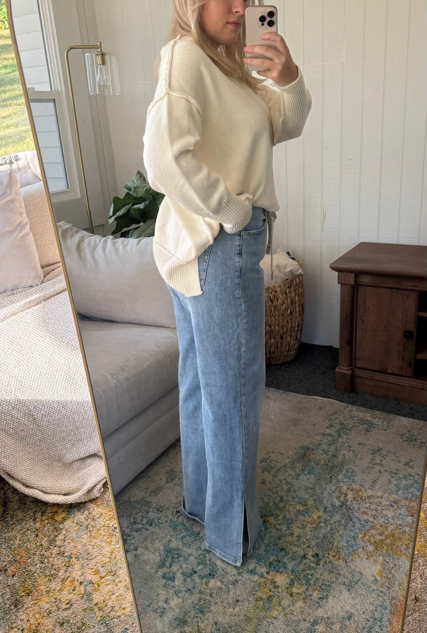 The Roundup Side Slit Wide Leg Jeans - Allora