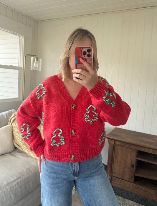 The Christmas Tree Embroidered Chunky Knit Cardigan
