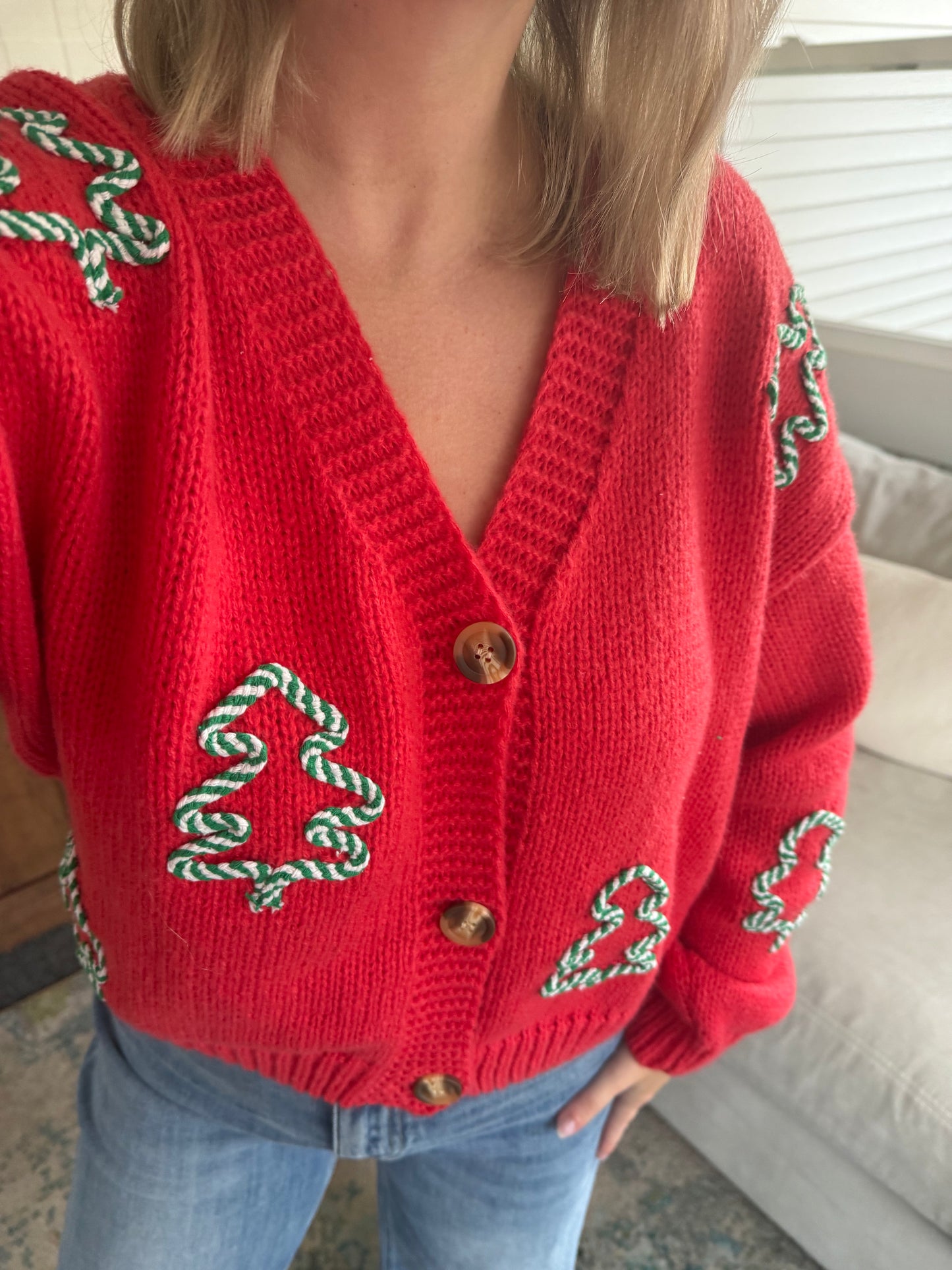 The Christmas Tree Embroidered Chunky Knit Cardigan