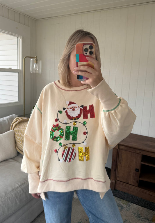 The Sequin Santa Ho Ho Ho Oversized Crewneck