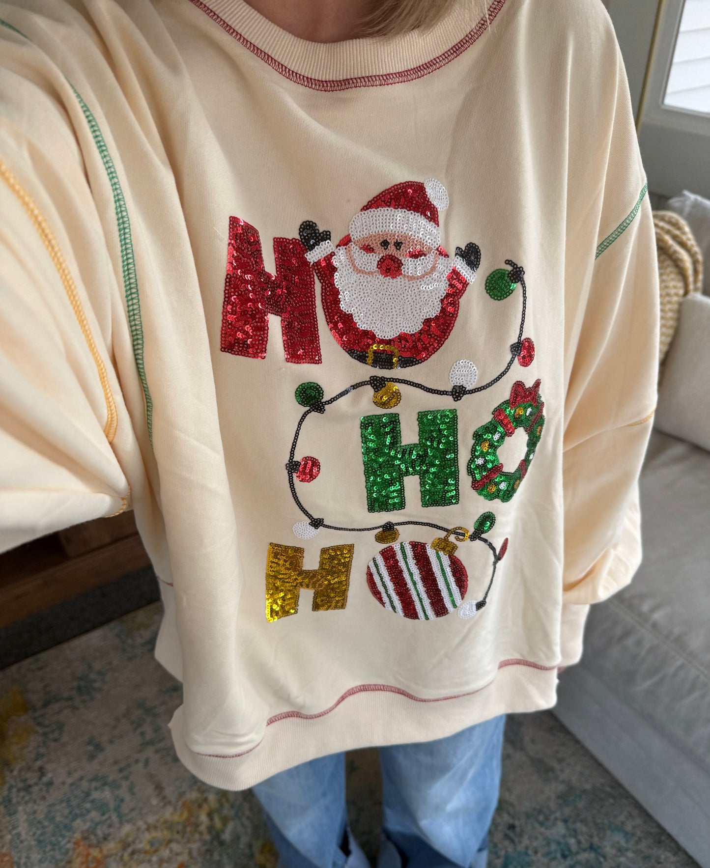 The Sequin Santa Ho Ho Ho Oversized Crewneck