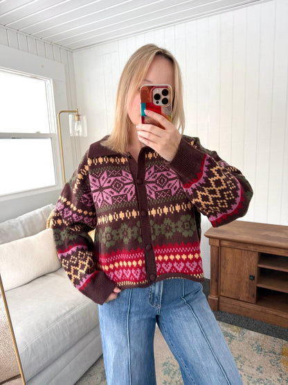 The Rosé Chalet Fair Isle Knit Cardigan