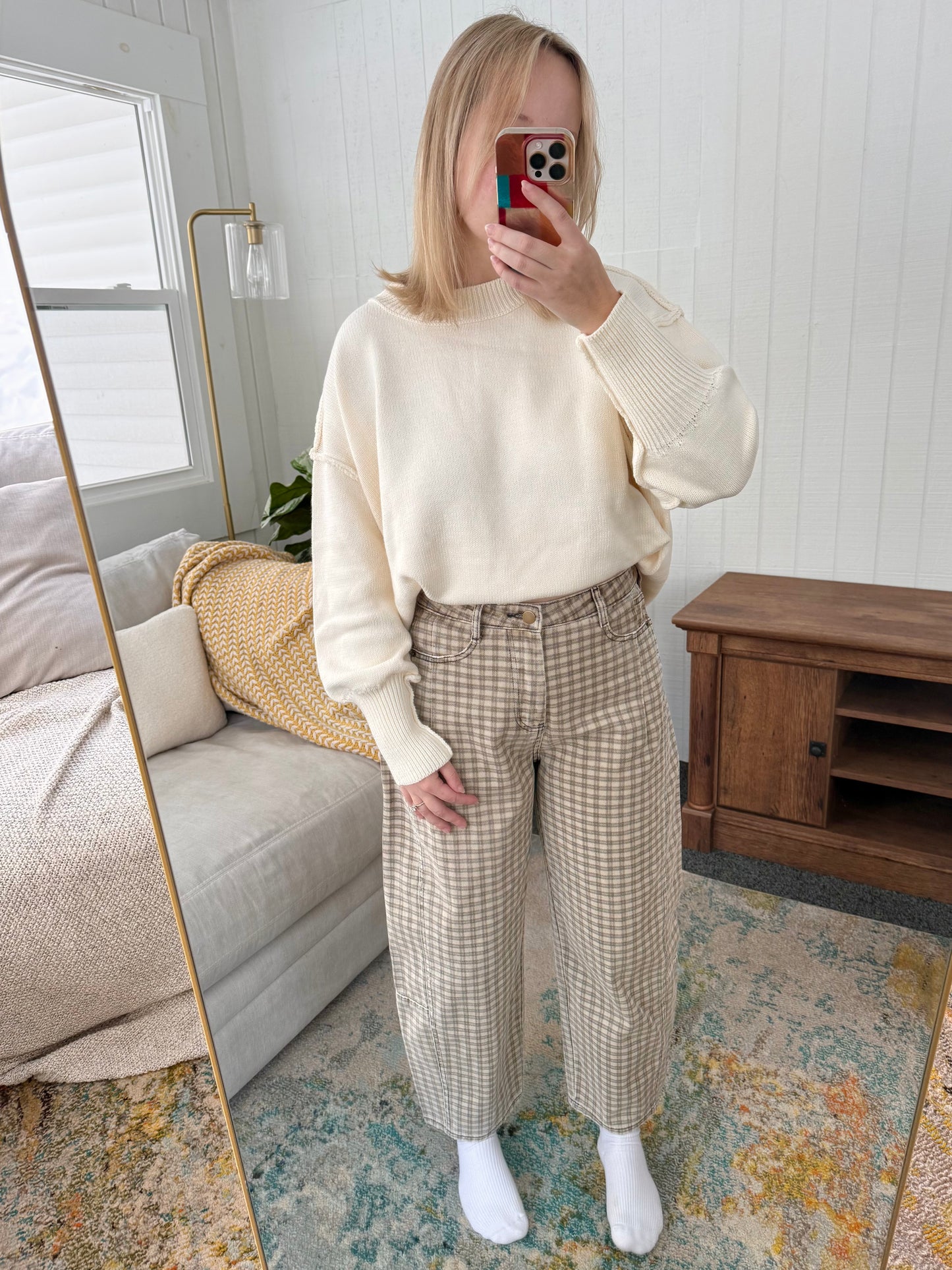 The Market Morning Barrel Leg Micro Check Pants