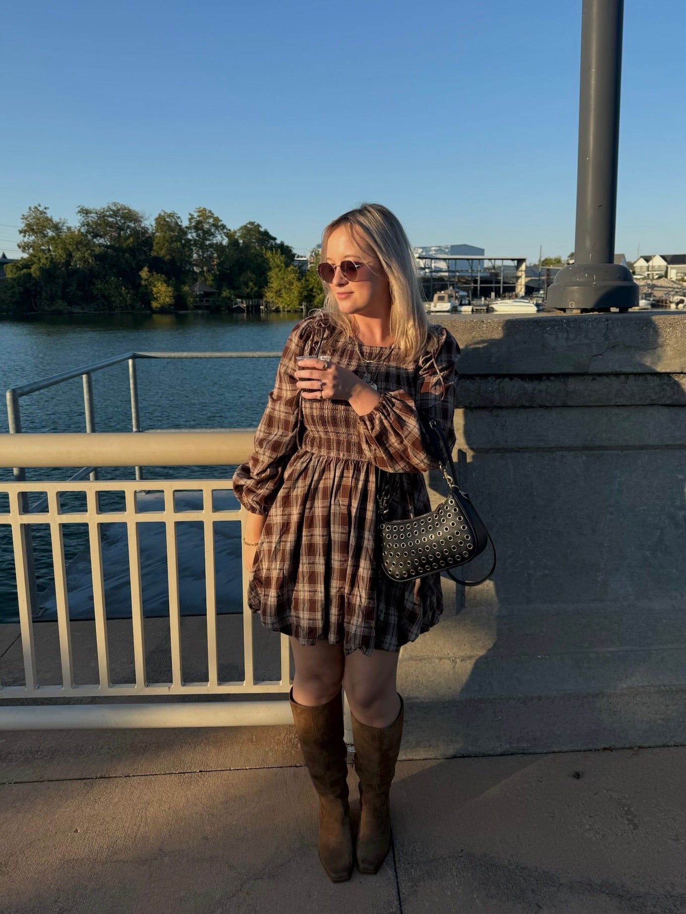 The Plaid Tie Sleeve Bubble Mini Dress - Allora