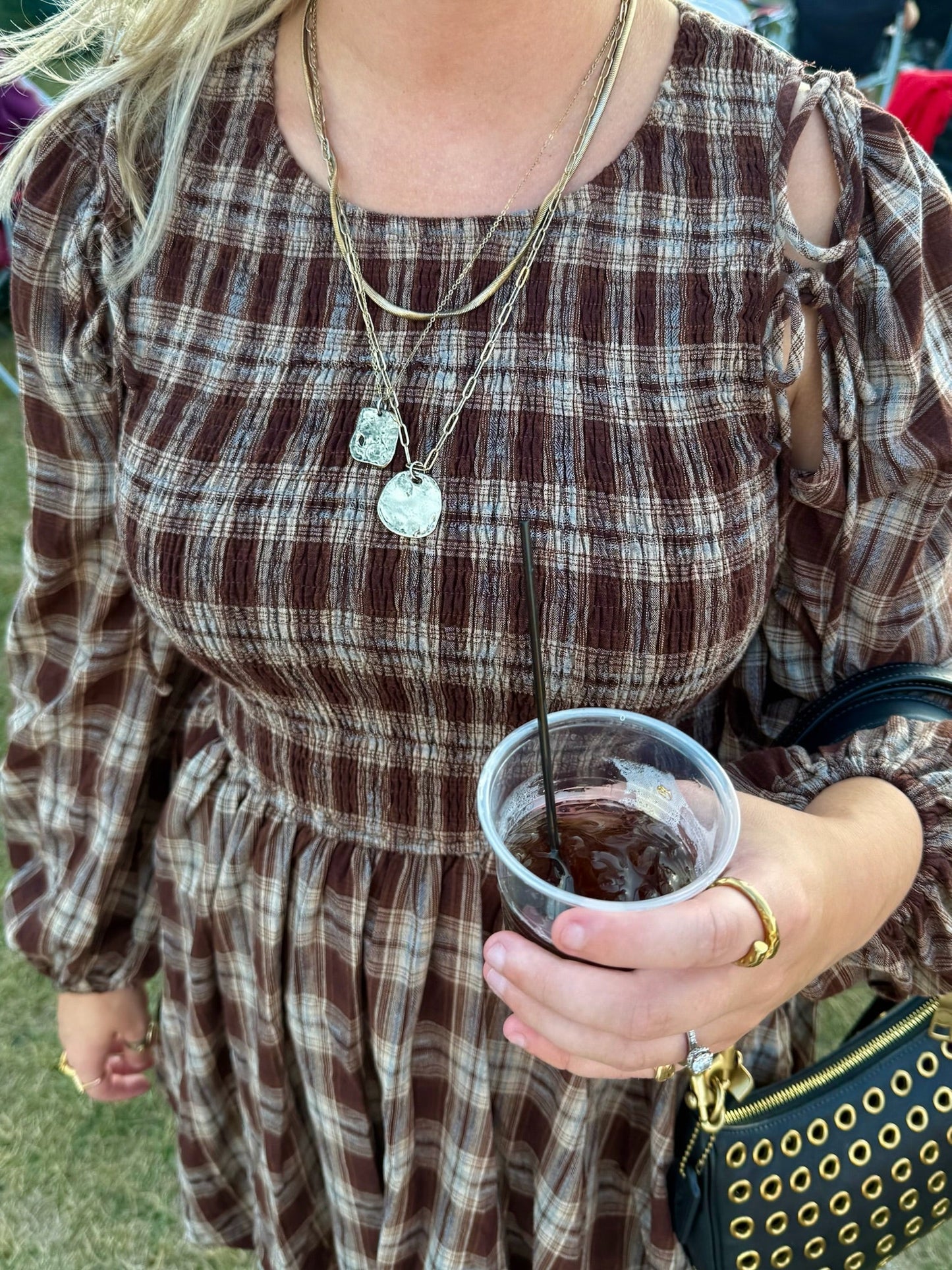 The Plaid Tie Sleeve Bubble Mini Dress - Allora