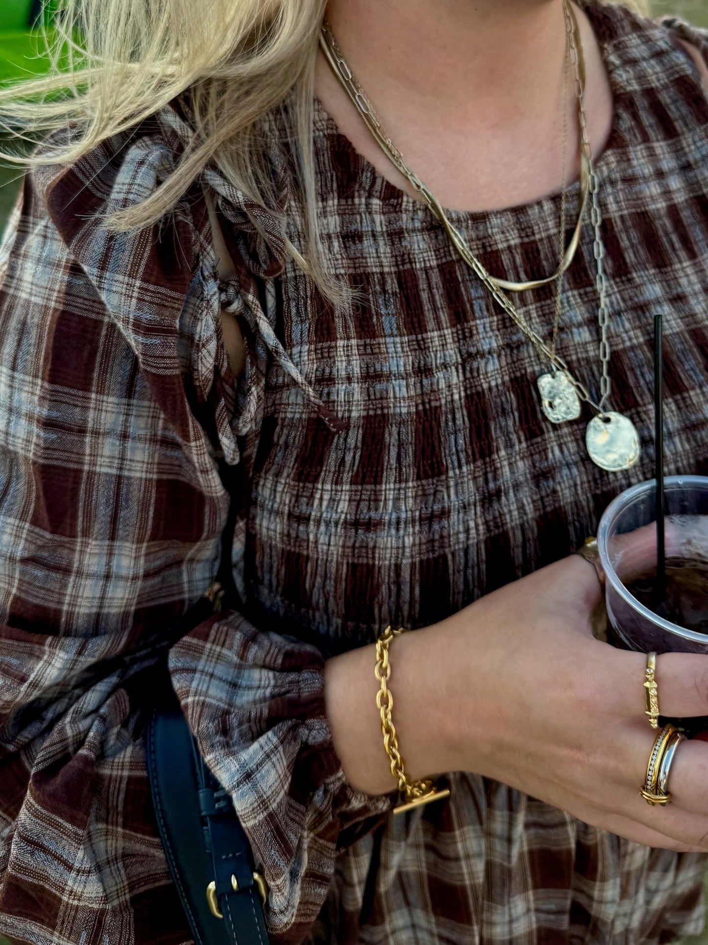 The Plaid Tie Sleeve Bubble Mini Dress - Allora