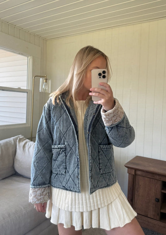 The Quilted Paisley Cuff Denim Jacket - Allora
