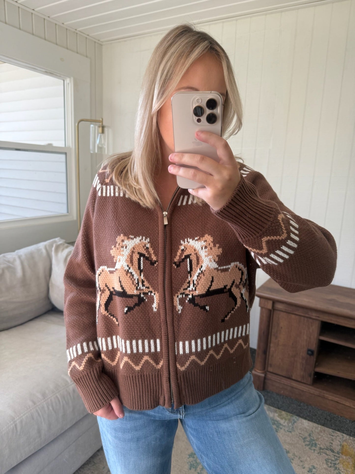 The Rodeo Knitted Horse Zip-Up Cardigan - Allora