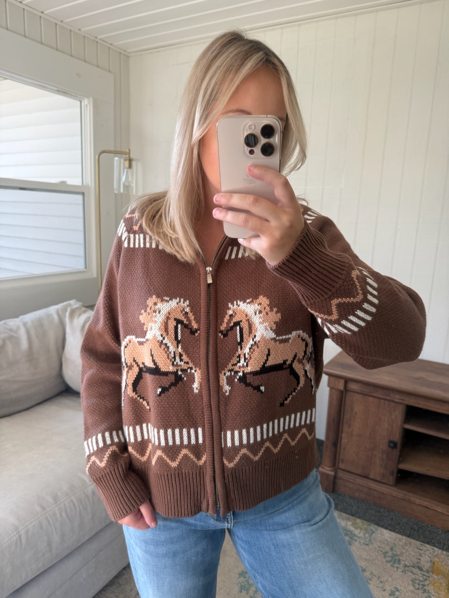 The Rodeo Knitted Horse Zip-Up Cardigan - Allora