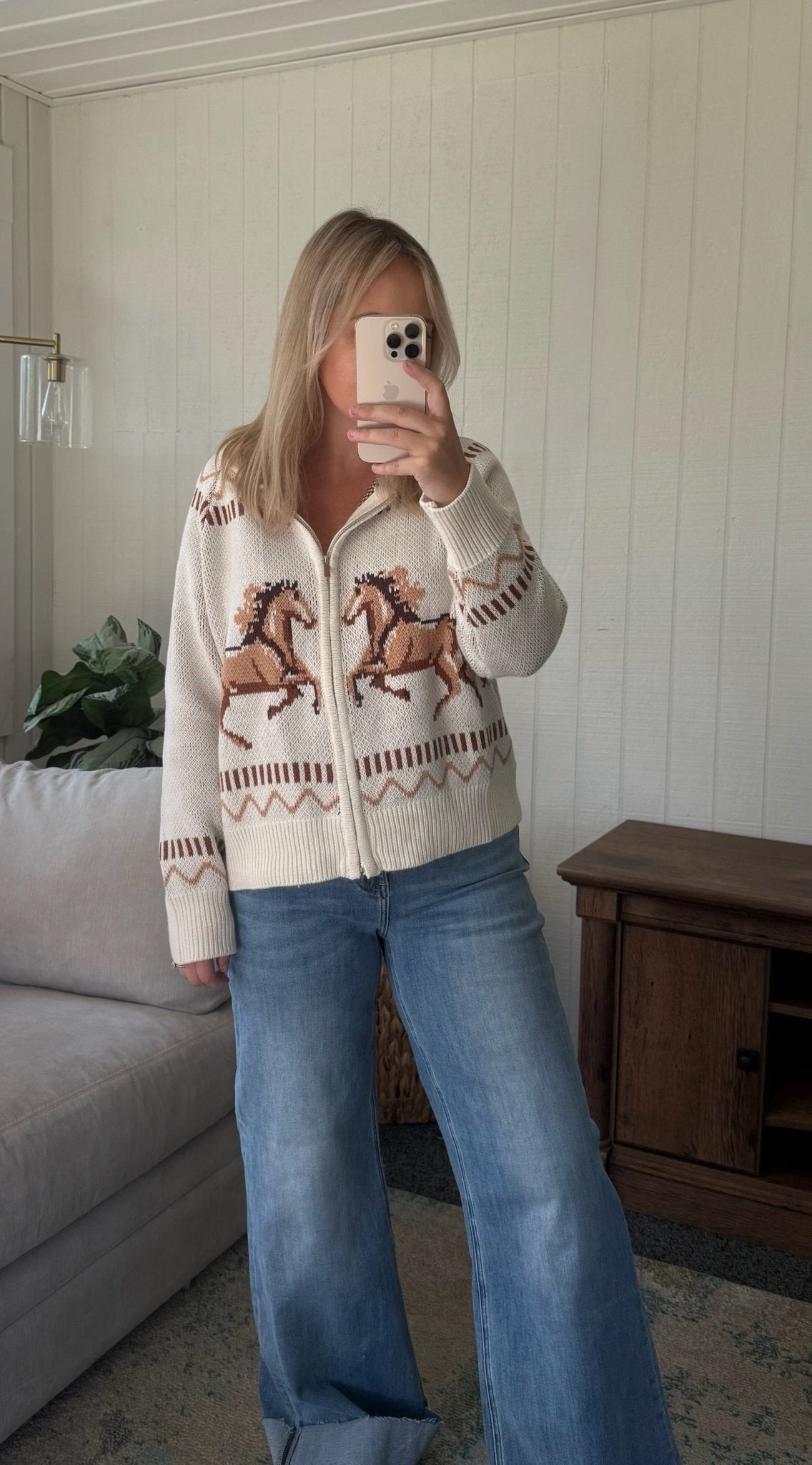 The Rodeo Knitted Horse Zip-Up Cardigan - Allora