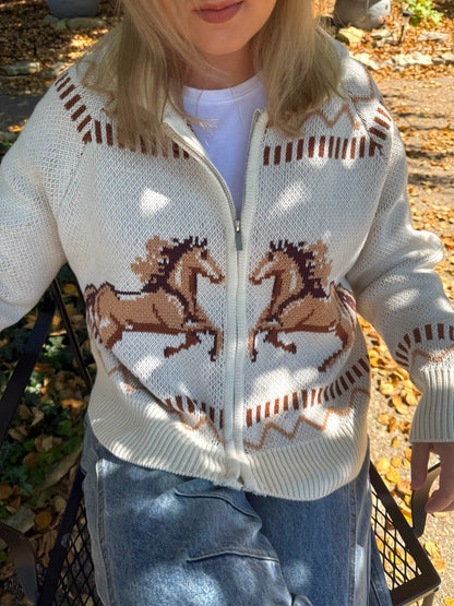 The Rodeo Knitted Horse Zip-Up Cardigan - Allora