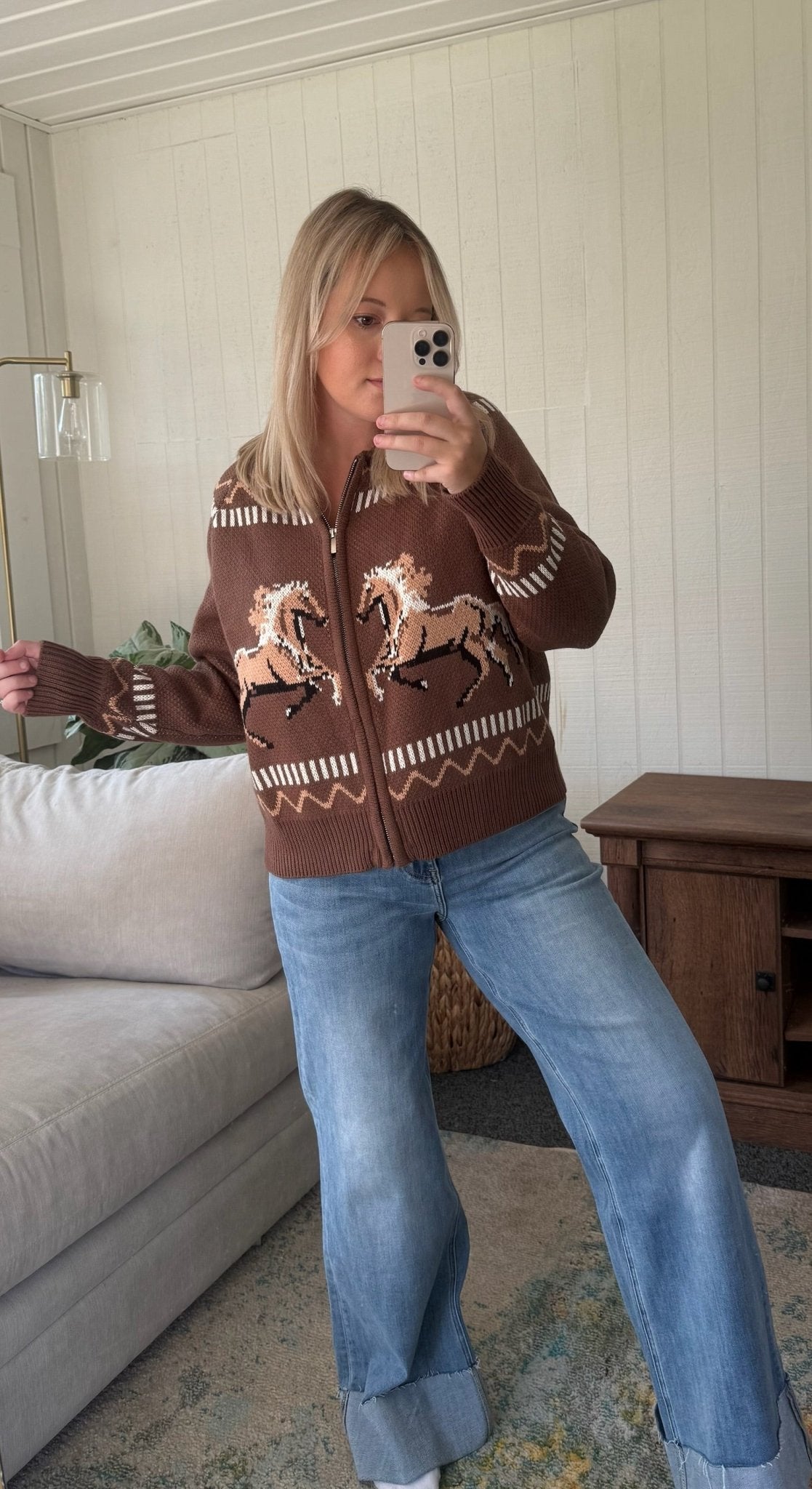 The Rodeo Knitted Horse Zip-Up Cardigan - Allora