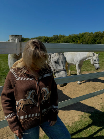 The Rodeo Knitted Horse Zip-Up Cardigan - Allora