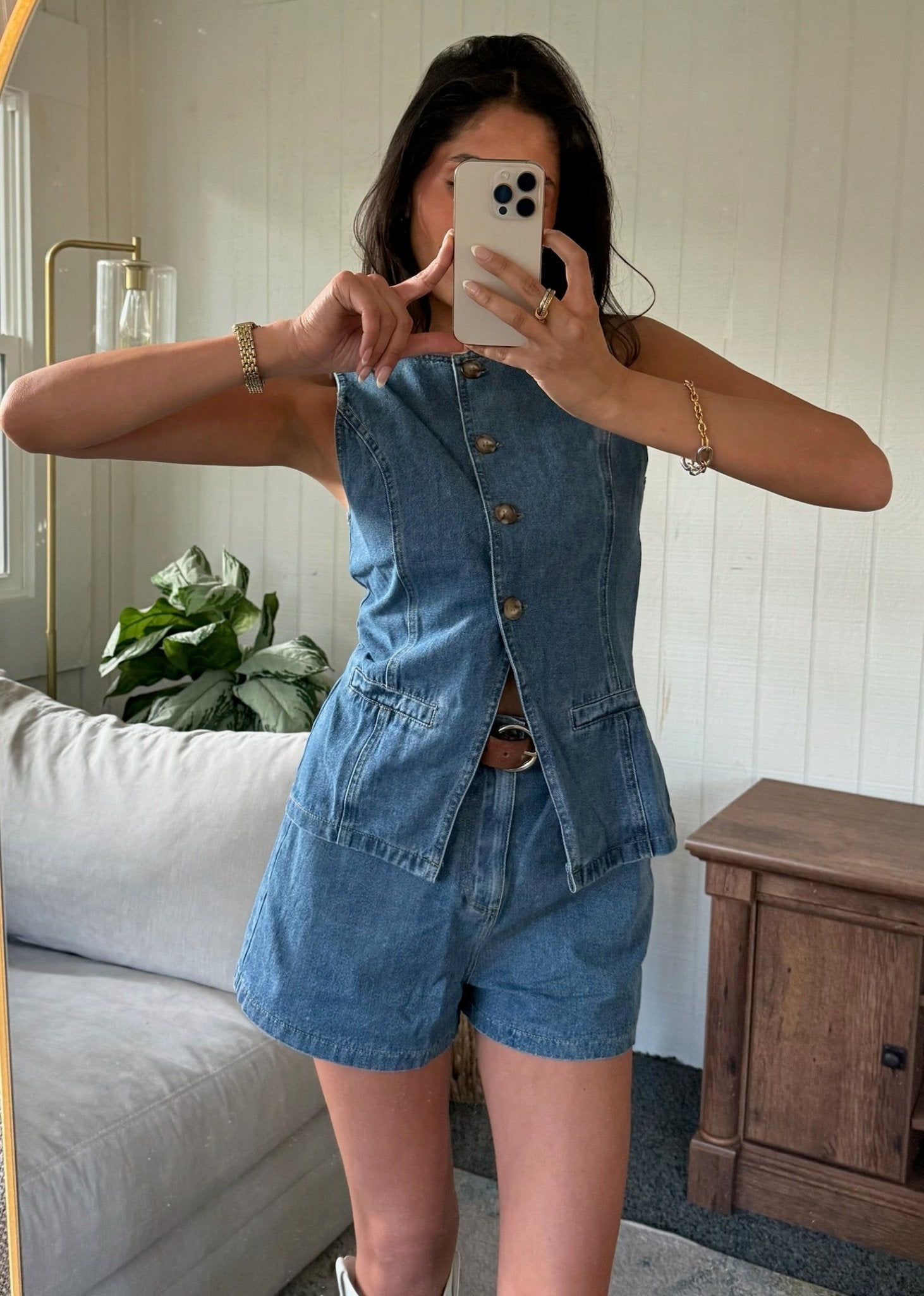 The Saddle Up Denim Vest and Short Set - Allora