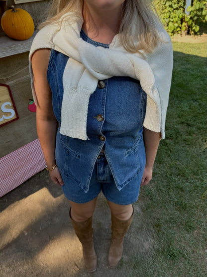 The Saddle Up Denim Vest and Short Set - Allora