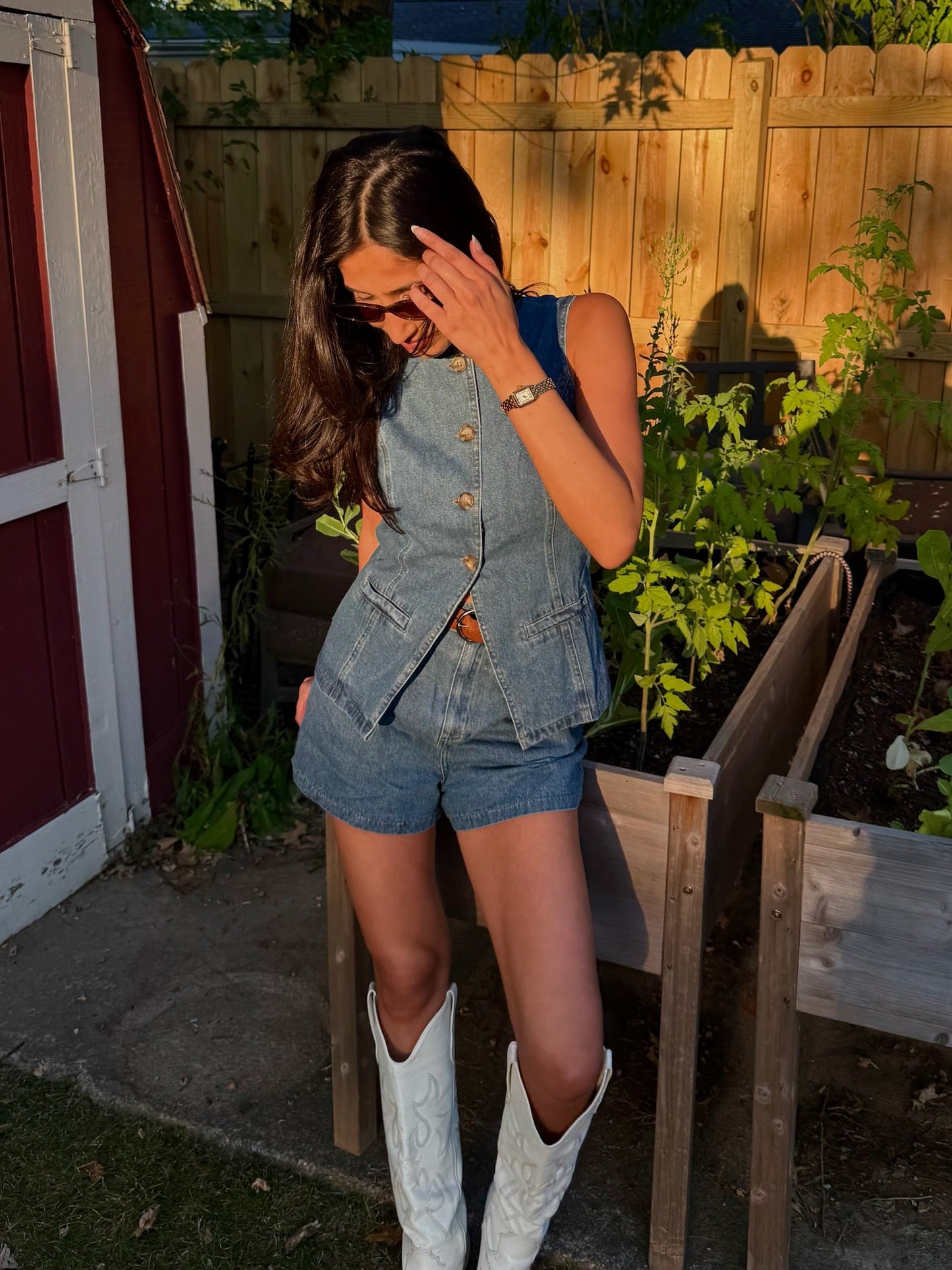 The Saddle Up Denim Vest and Short Set - Allora