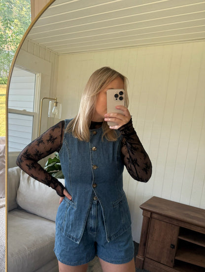 The Saddle Up Denim Vest and Short Set - Allora